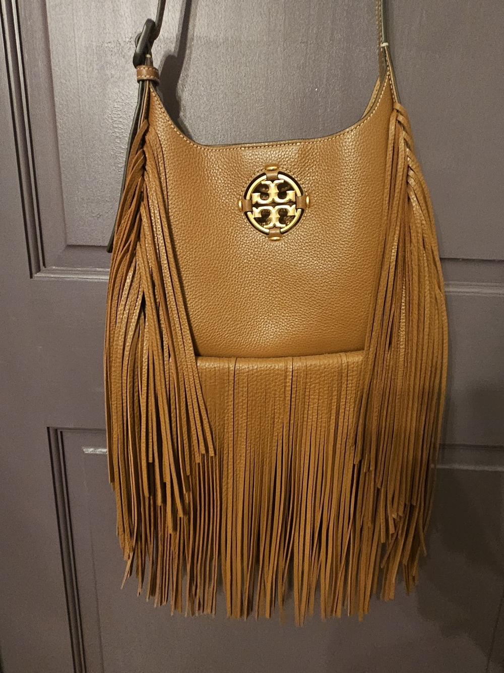Tory Burch Fringe Leather Crossbody Bag in Tan